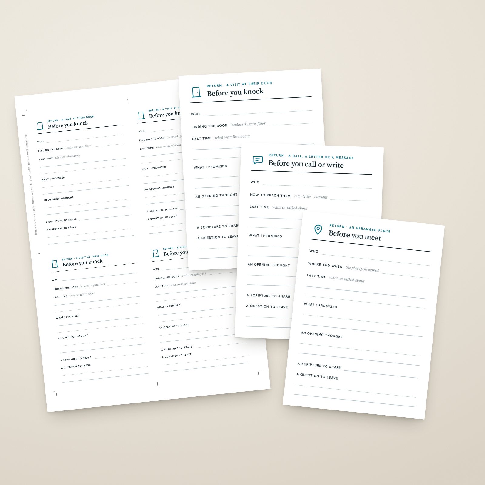Before You Knock cards cut from a printed sheet