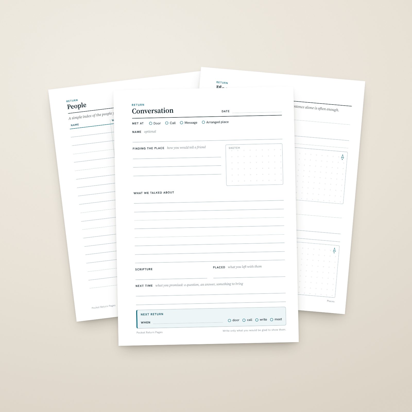 Pocket Return Pages printed and laid on a table